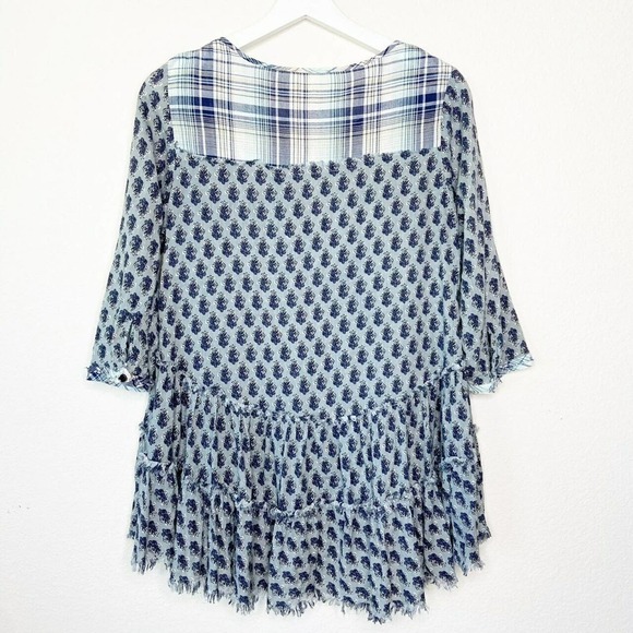 Altar'd State Frayed Tiered Plaid Floral Blouse - Picture 7 of 9